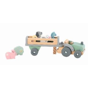 Tractor remolque con animales madera